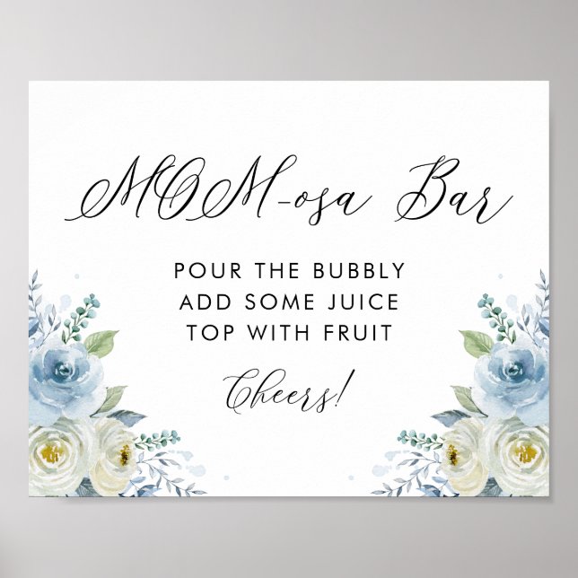 Blå och vit vattenfärg Blommor Mamma-osa Pub Poster (Framsidan)