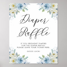 Blå och vit vattenfärg Blommor Raffle Poster