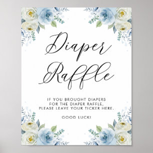 Blå och vit vattenfärg Blommor Raffle Poster