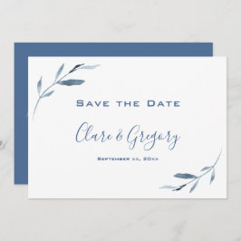 Blå och vit vattenfärg Bröllop Spara Datumet