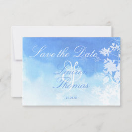 Blå och vit vattenfärg Spara datumkortet Spara Datumet