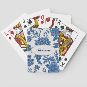 Blå och vit Victorian-inspirerad Blommigt Skriv ut Casinokort