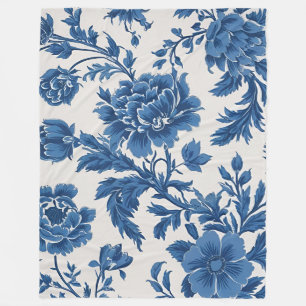 Blå och vit Victorian-inspirerad Blommigt Skriv ut Fleecefilt