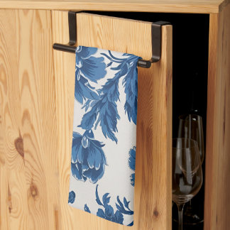 Blå och vit Victorian-inspirerad Blommigt Skriv ut Kökshandduk