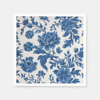 Blå och vit Victorian-inspirerad Blommigt Skriv ut Pappersservett