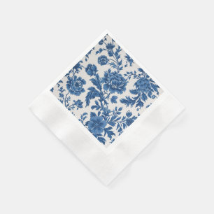 Blå och vit Victorian-inspirerad Blommigt Skriv ut Pappersservett