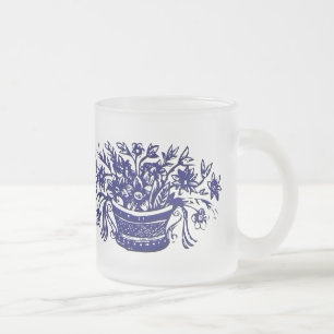 Blå och vit Vintage blomma Basket Mugg