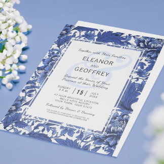 Blå och vit Vintage bröllop Blommigt Chintz Inbjudningar