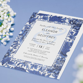 Blå och vit Vintage bröllop Blommigt Chintz Inbjudningar