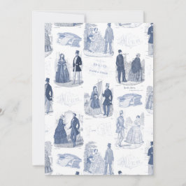 Blå och vit Vintage Mode Fransk Toile Inbjudningar
