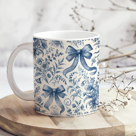 Blå och vit Vintage Wildblommor och Bows Kaffemugg