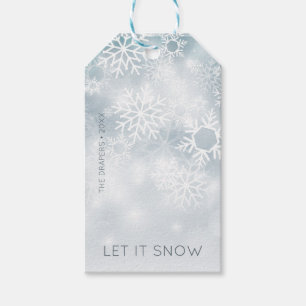 Blå och vit vinter Snö Presentetikett