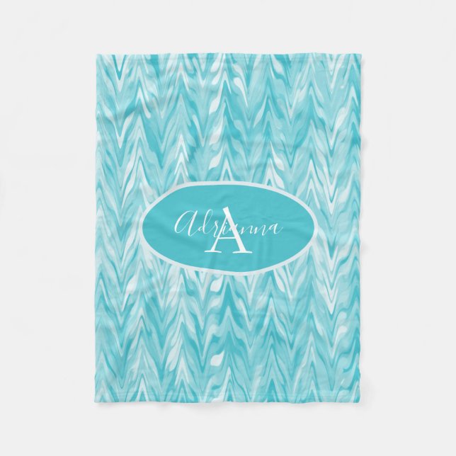 Blå och vit zigzag fleecefilt (Framsidan)