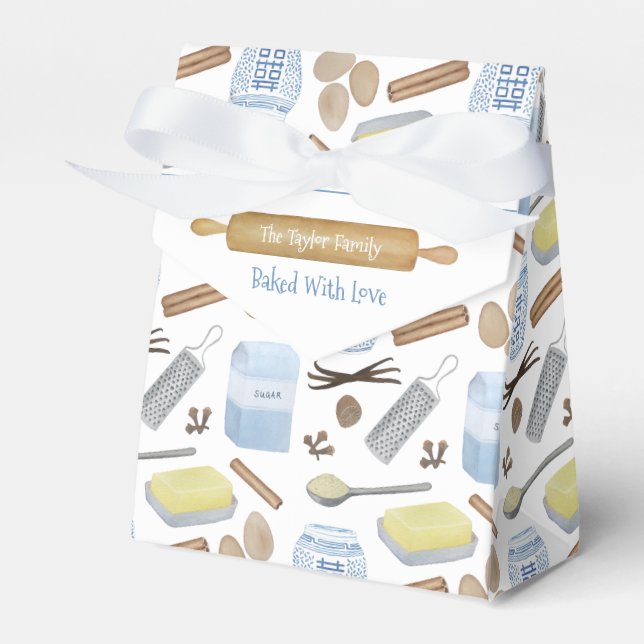 Blå och vita bakade bakverk eller segment av Paj Presentaskar (Framsidan Sidan)