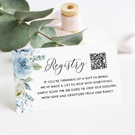 Blå och Vita Blommor Baby QR-kod Register Tilläggskort