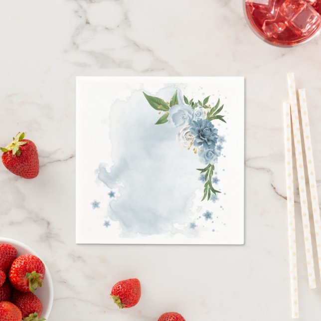 Blå och vita blommor botaniska bröllop pappersservett (Insitu)