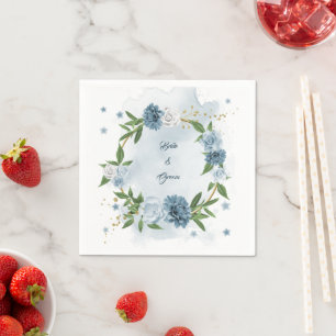 Blå och vita blommor botaniska bröllop pappersservett