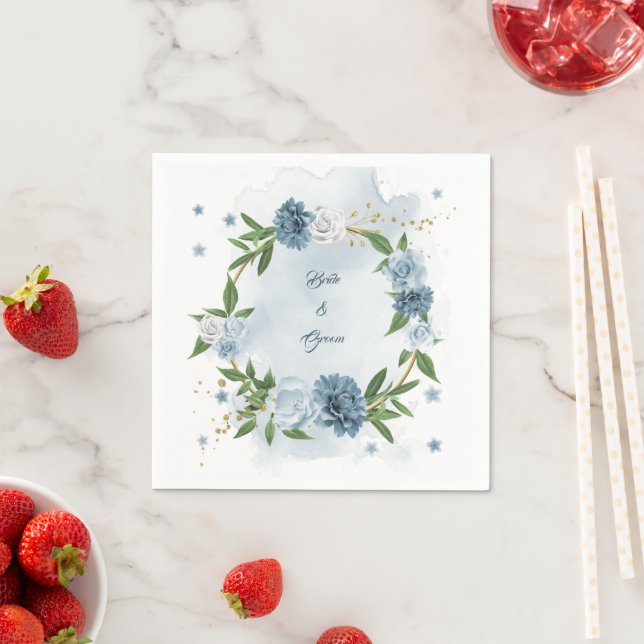 Blå och vita blommor botaniska bröllop pappersservett (Insitu)