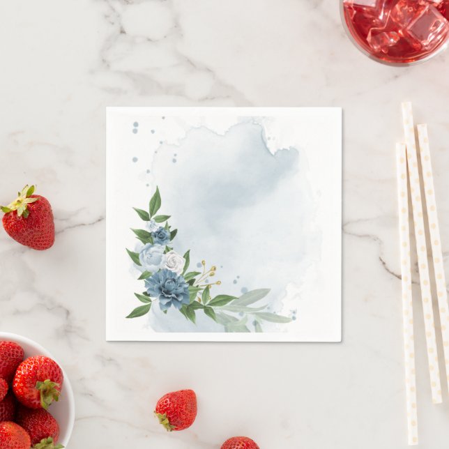 Blå och vita blommor botaniska pappersservett (Insitu)