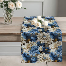 Blå och vita blommor Chic Bordslöpare