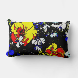 Blå och vita blommor från popkonsfärgad stil-r lumbarkudde