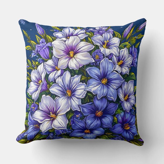 Blå och vita blommor kudde (Framsida)