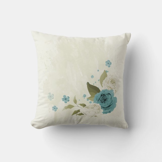 blå och vita blommor kudde (Framsida)