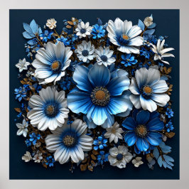 Blå och vita blommor poster