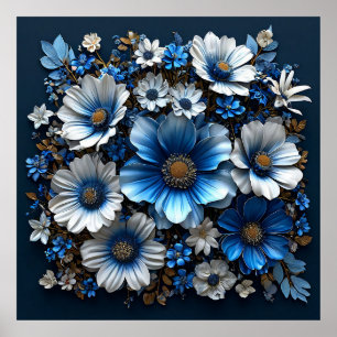 Blå och vita blommor poster