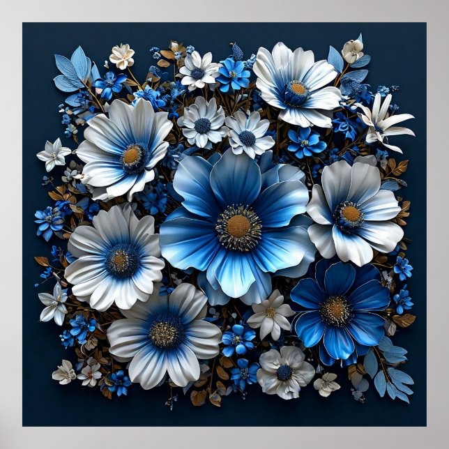 Blå och vita blommor poster (Framsidan)