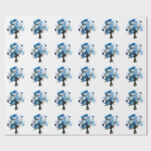 Blå och vita blommor presentpapper (Platt)