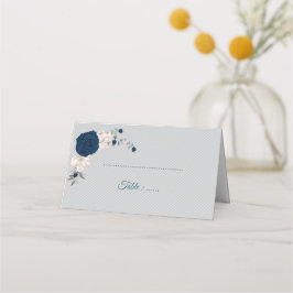 Blå och vita blommor silver löv grått placeringskort