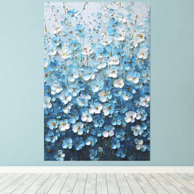 Blå och vita blomningar med gradient abstrakt  canvastryck (Insitu (trägolv))