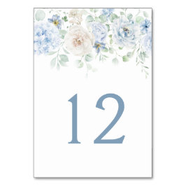 Blå och vita blomsterbordskort bordsnummer