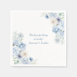 Blå och vita blomsterbröllopservietter pappersservett