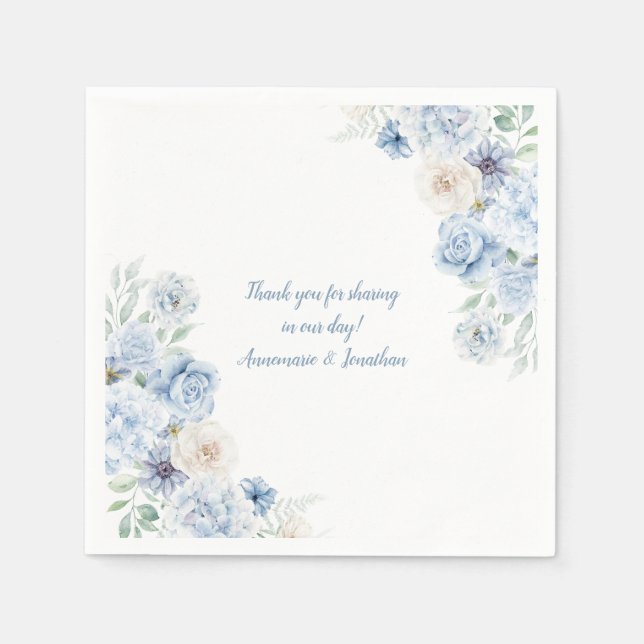 Blå och vita blomsterbröllopservietter pappersservett (Framsidan)