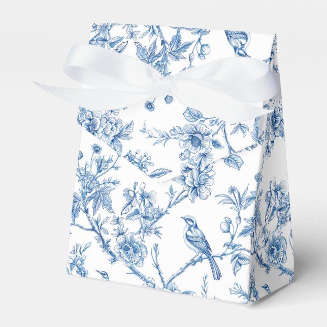 Blå och vita chinoiserie blomfåglar presentaskar (Framsidan Sidan)
