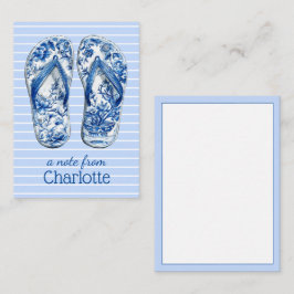 Blå och vita Chinoiserie flip-flops på ränder Anteckningskort