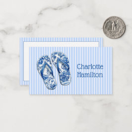 Blå och vita chinoiserie flip-flops på ränder anteckningskort