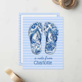 Blå och vita Chinoiserie flip-flops på ränder Anteckningskort