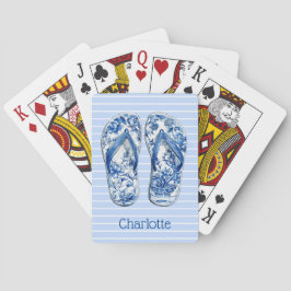 Blå och vita Chinoiserie-flippflops på ränder Casinokort