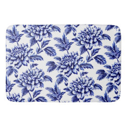 Blå och vita Dahlia-blommor Toile de Jouy Badrumsmatta