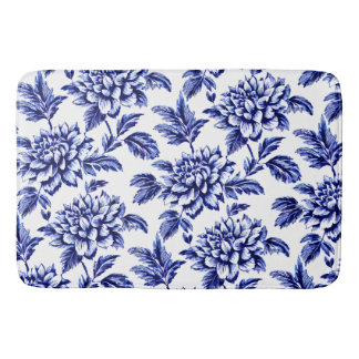 Blå och vita Dahlia-blommor Toile de Jouy Badrumsmatta