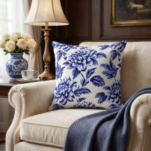 Blå och vita Dahlia-blommor Toile de Jouy