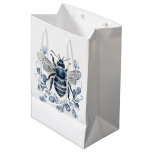 Blå och vita Delft stil-bin med blommor