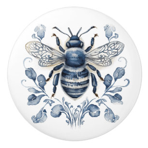 Blå och vita Delft stil-bin med blommor Knopp