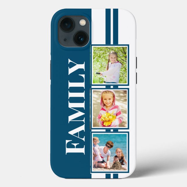 Blå och vita familjefoton Rand (Baksida)