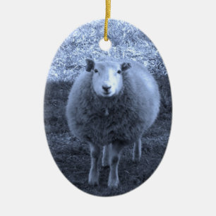 Blå och vita får i Mor Julgransprydnad Keramik