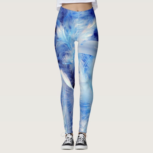 Blå och vita fjädrar Coolan Mönster Leggings (Framsida)