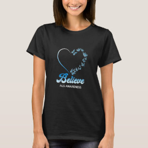 Blå och vita fjärilar Hjärtan tror på Medvetna T Shirt